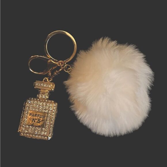 Key Ring Chain/Bag Charm Gold Rhinestone Parfum Bottle - Picture 1 of 4